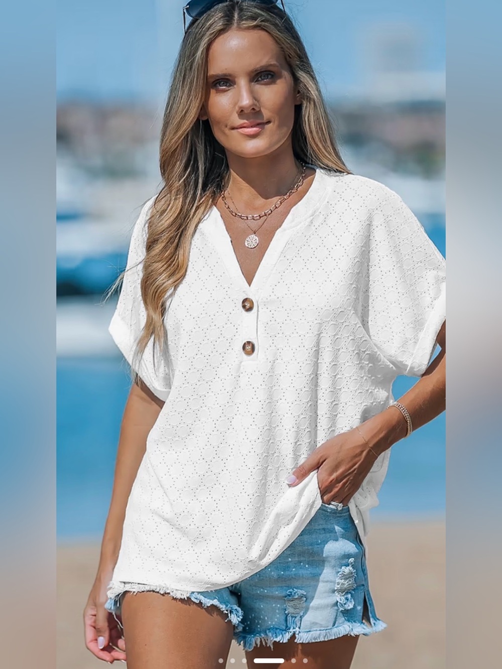 Cupshe Cutout Textured V-Neck Tee Size XS NWT - C33-041